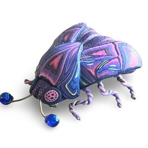 Vintage Yipes! Winged Beetle Brooch in Pink and Purple by Joyce Fritz